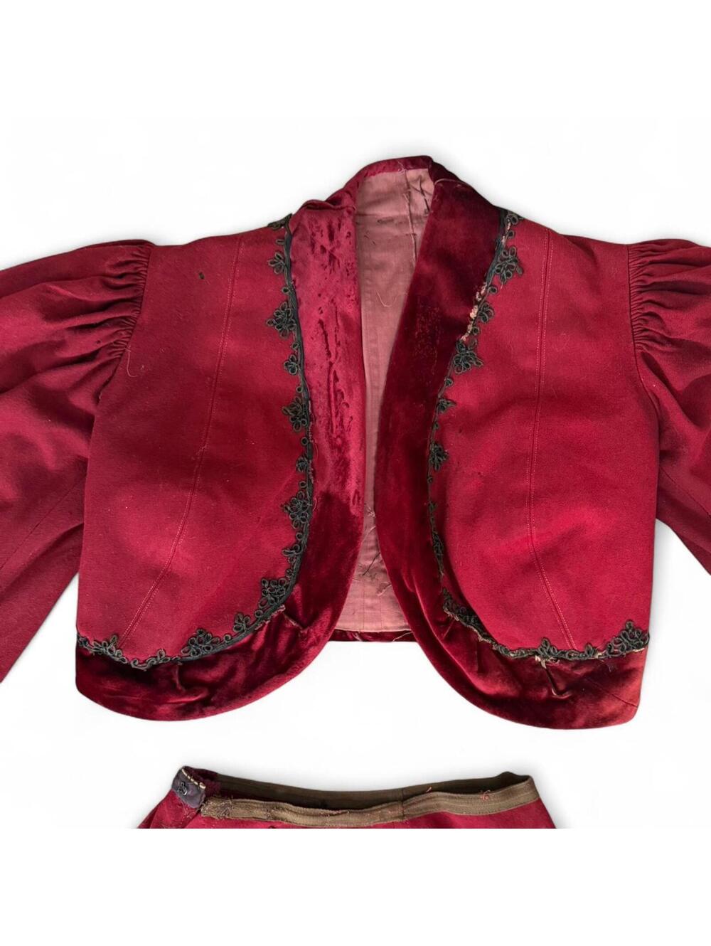 Vintage Two-Piece Burgundy Skirt and Bolero Jacket Set - Picture 3 of 8